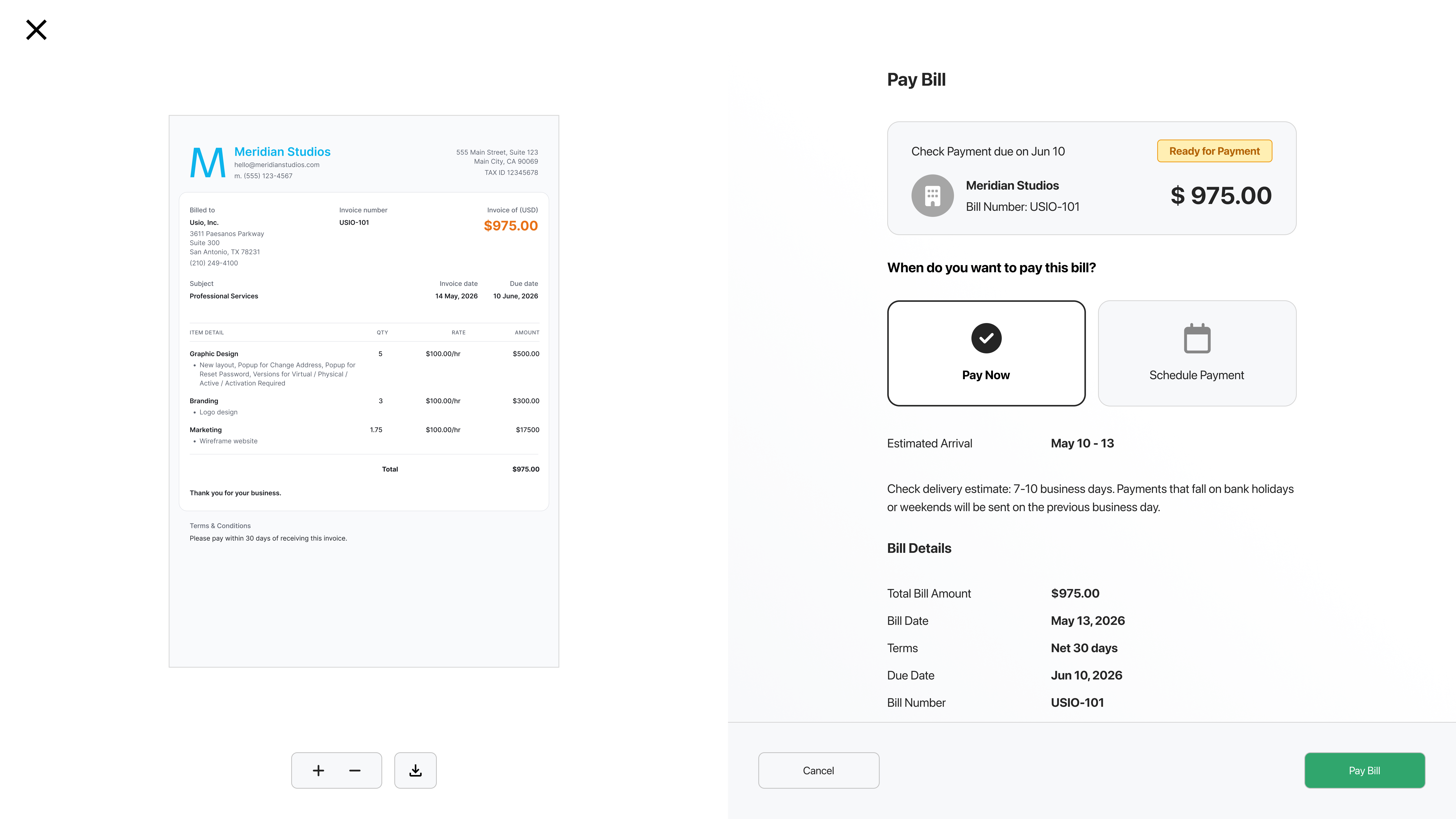 Ion Bill Pay invoice view