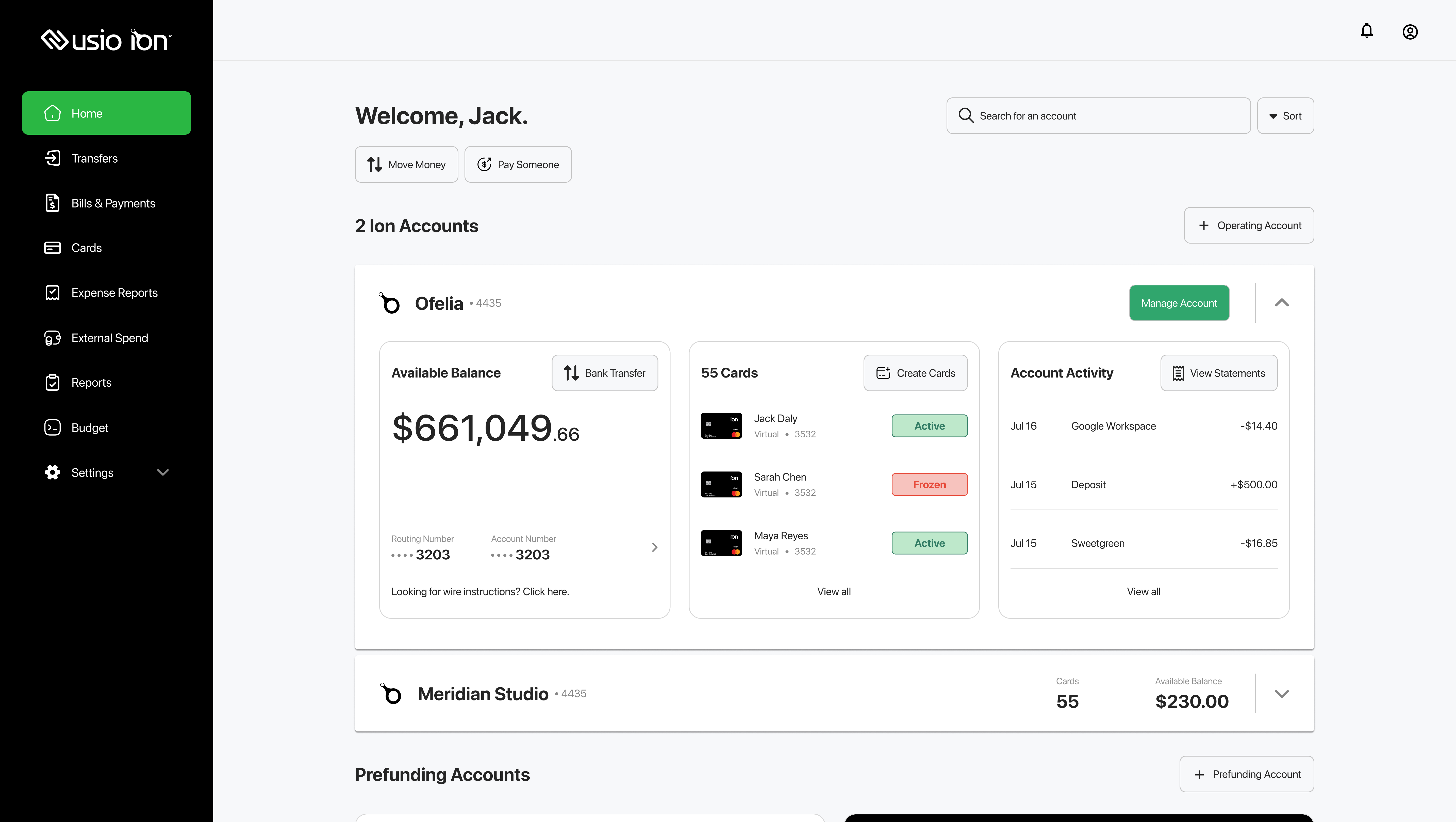 Ion workspace dashboard
