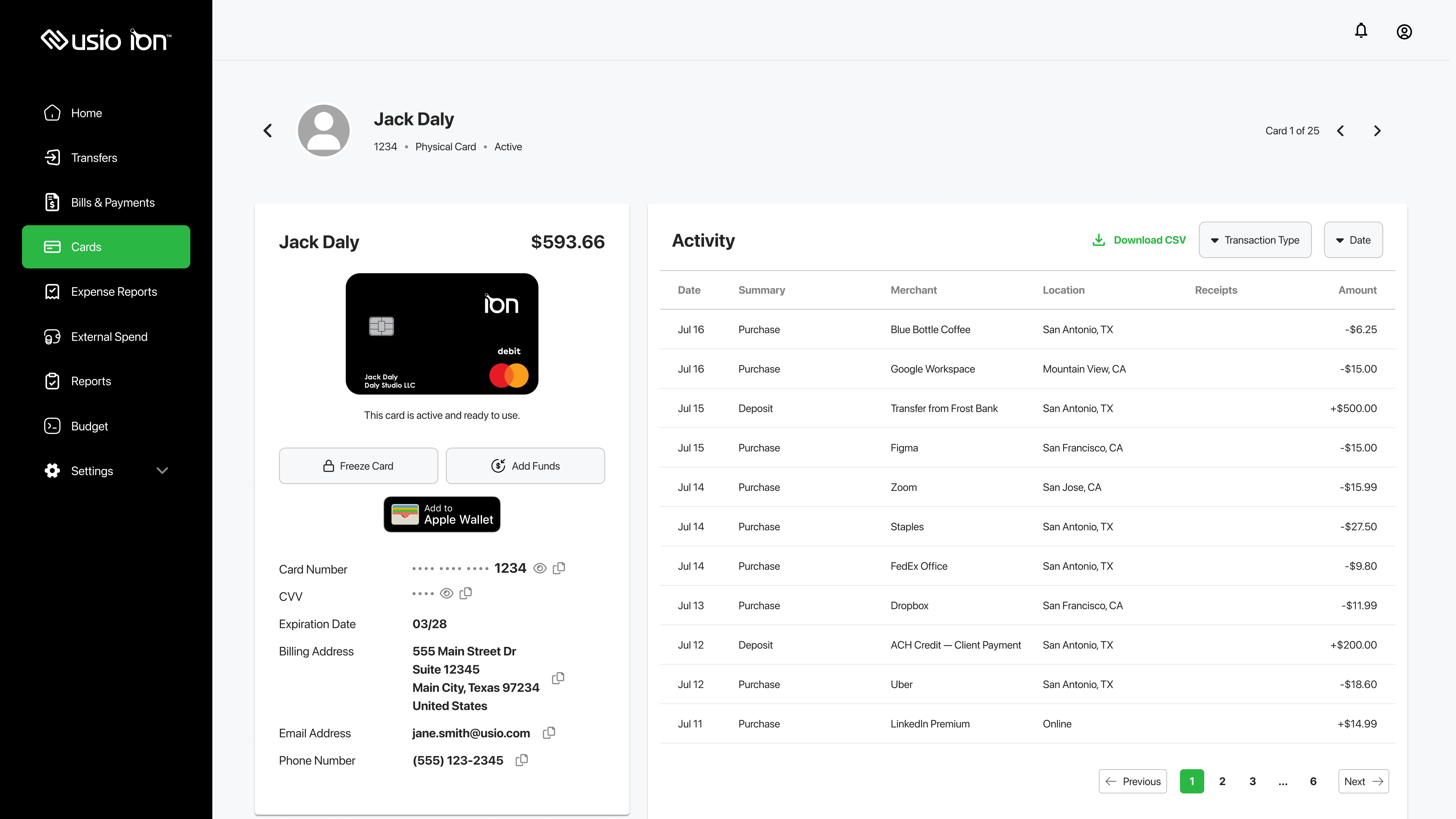 Ion Cards issuance view